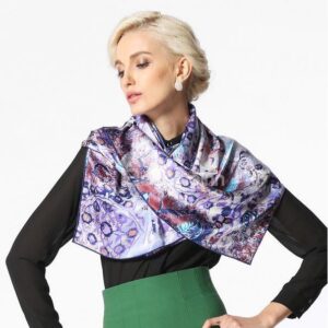 Purple Floral And Leapord Pattern Long Mulberry Silk Scarf
