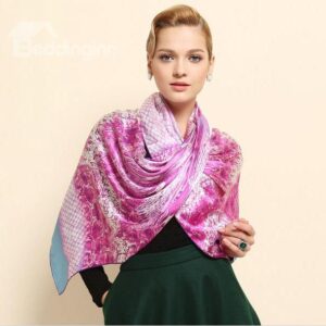 Light Purple Animal Skin Print Long Mulberry Silk Scarf