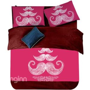 Funny Moustache Print 4-Piece Coral Fleece Duvet Cover Sets