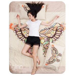 Fairy Butterfly Print 4-Piece Coral Fleece Duvet Cover Sets