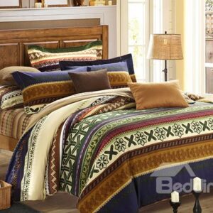Top Class Floral and Geometric Pattern 4-Piece Carla Velvet Duvet Cover Sets