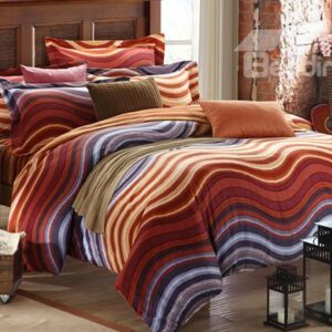 Colorful Waves Pattern 4-Piece Carla Velvet Duvet Cover Sets