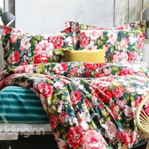 Secret Garden Beautiful Flowers Print 4-Piece Duvet Cover Sets