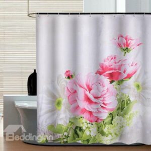 Magnificent Blooming Peony Pattern Dacron Shower Curtain