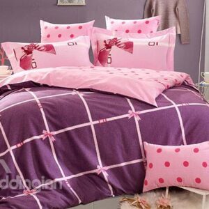 Bowknot Print 4-Piece 100% Cotton Princess Duvet Cover Sets