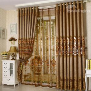 New Arrival High Class Luxury Embroidery Grommet Top Curtain
