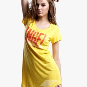 Comfy Cotton Yellow Uneven Hem Round Neck Sleepshirt