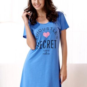 Comfy Cotton Blue Uneven Hem Round Neck Sleepshirt