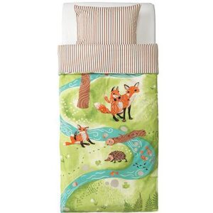 Fox and Hedgehog on Green Grass Print 2-Piece Soft Cotton Duvet Cover Sets