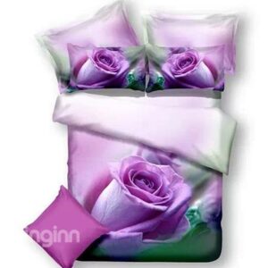 Purple Flower Bud Print 4-Piece Cotton Duvet Cover Sets