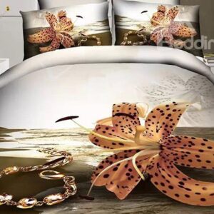 Fragrant Lily and Diamond Print 4-Piece Cotton Duvet Cover Sets