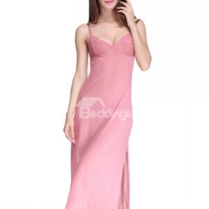 Sexy Lace Bust Sheer Fabric Hit Ankle Long Chemise