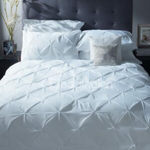 Pure White Pinch Pleat 4-Piece 100% Cotton Princess Duvet Cover Sets