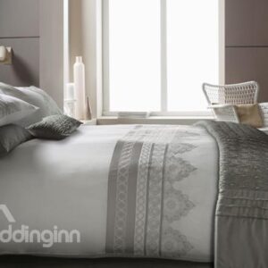 Noble Flower Embroidery 4-Piece 100% Cotton Duvet Cover Sets