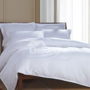 Comfortable Pure White 4-Piece 100% Cotton Duvet Cover Sets