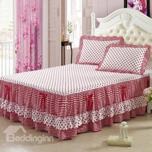 Concise Style Red Dots and Bow Knots Pattern Comfortable Bed Skirt