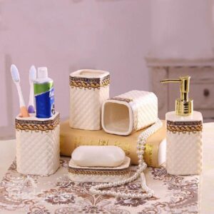 European Luxury Hand-painted Ceramic White 5-piece Bath Accessories