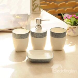 Contemporary Concise White Ceramic 4-piece Bath Accessories