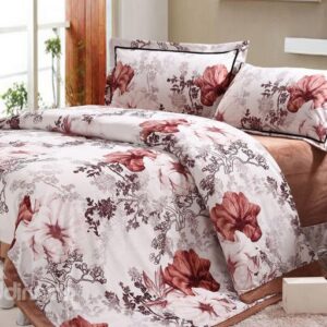 Amazing Red Flower Print 4-Piece Coral Fleece Duvet Cover Sets