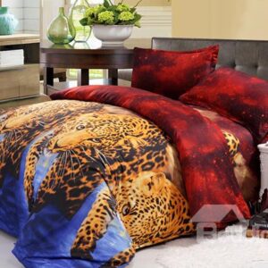 Golden Leopard Print 4-Piece Polyester Duvet Cover Sets