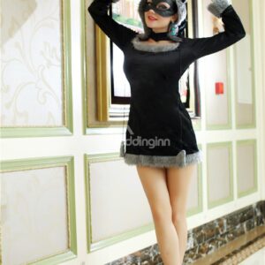 Sexy Black Fox Dress Fur Edged Costume