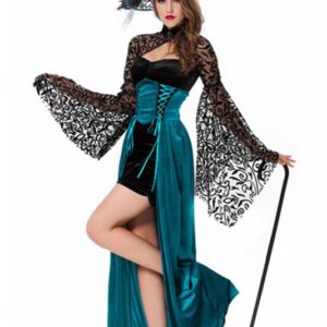 Tight Bust Bat Sleeves Blue Long Dress Costume