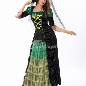 Lace And Layered Front Long Dress With Hat Costume