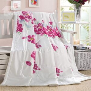 Pink Blooming Sakura Painting Two Sides Silk Quilt