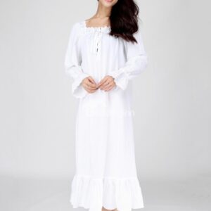 High Quality Doll Bust Ruffle Hem Long Sleeves Nightgown