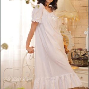 High Quality Comfy Cotton Doll Bust Ruffle Hem Short Sleeves Nightgown
