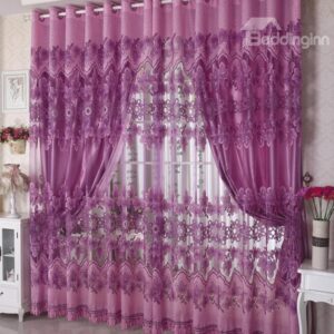 Purple Color Phoenix Pattern Custom Sheer Curtain