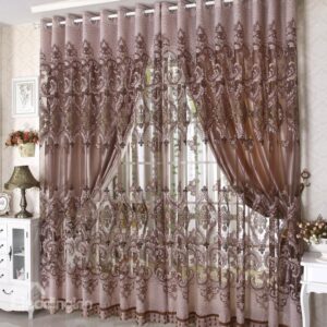 Coffee Color Phoenix Pattern Custom Sheer Curtain
