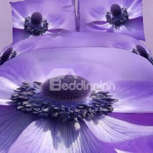 Wonderful Big Purple Flower Print 4-Piece Cotton Duvet Cover Sets