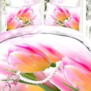 Bright Tulip and Diamond Print 4-Piece Cotton Duvet Cover Sets