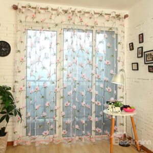 New Arrival Pretty Pink Flower Print Custom Sheer Curtain