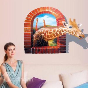 Wonderful Giraffe Break Through the Walls 3D Wall Sticker