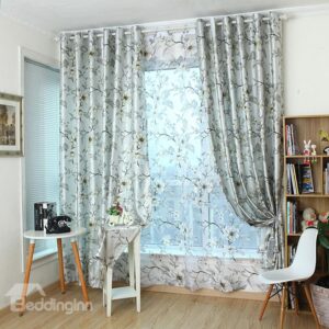 New Arrival High Quality Vivid Flower Print Grommet Top Curtain