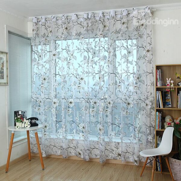 New Arrival High Quality Vivid Flower Print Custom Sheer Curtain