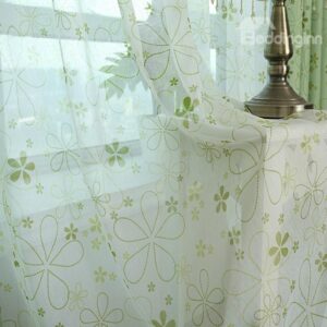 New Arrival Pastoral Style Pretty Floral Print Pleated Sheer Curtain