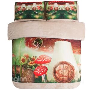 Magical Mushroom House Print 3-Piece Duvet Cover Sets