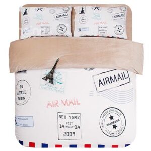 Postage Stamp Print 4-Piece Polyester Duvet Cover Sets