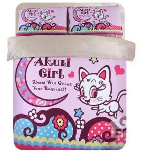 Lovely Cat and Moon Print 3-Piece Coral Fleece Duvet Cover Sets