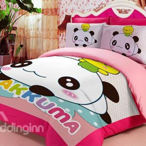 Naughty Panda Print 3-Piece Coral Fleece Duvet Cover Sets
