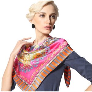 Symmetrical Flower Pattern Mulberry Silk Shawl Square Scarf
