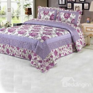 Stripe and Adorable Purple Flowers Printed Bed in a Bag