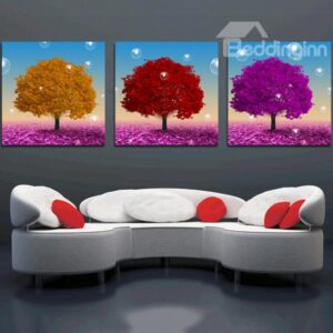 New Classic Colorful Trees 3-Piece Crystal Film Art Wall Print