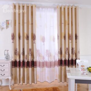 Duplex Printing Coffee Color Tree Pattern Blackout Grommet Top Curtain