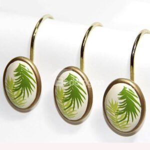 Graceful European Palm Leaf Print 12-piece Shower Curtain Hooks