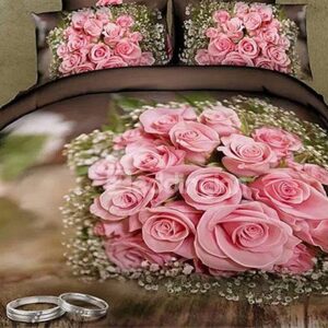 Forever Love Ring and Rose Print 4-Piece Cotton Duvet Cover Sets