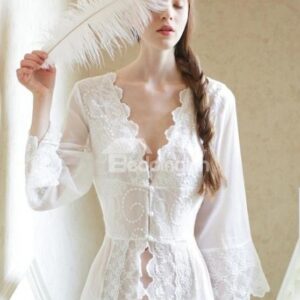 Comfy Embroidery Design Sexy Elegant Royal Long Nightgown